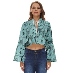 Blue Digits Background, Artwork, Numbers Boho Long Bell Sleeve Top