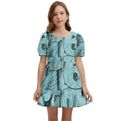 Blue Digits Background, Artwork, Numbers Kids  Short Sleeve Dolly Dress by kyorashop23