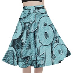 Blue Digits Background, Artwork, Numbers A-line Full Circle Midi Skirt With Pocket by kyorashop23