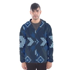 Blue Knitted Texture, Blue Christmas Background, Art Men s Hooded Windbreaker