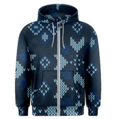 Blue Knitted Texture, Blue Christmas Background, Art Men s Zipper Hoodie