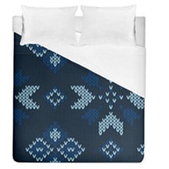 Blue Knitted Texture, Blue Christmas Background, Art Duvet Cover (queen Size) by kyorashop23