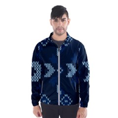 Blue Knitted Texture, Blue Christmas Background, Art Men s Windbreaker by kyorashop23