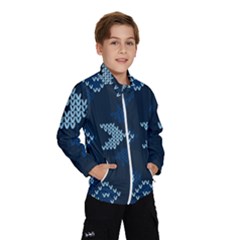 Blue Knitted Texture, Blue Christmas Background, Art Kids  Windbreaker