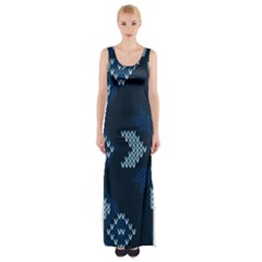 Blue Knitted Texture, Blue Christmas Background, Art Thigh Split Maxi Dress by kyorashop23