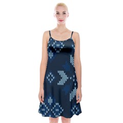 Blue Knitted Texture, Blue Christmas Background, Art Spaghetti Strap Velvet Dress