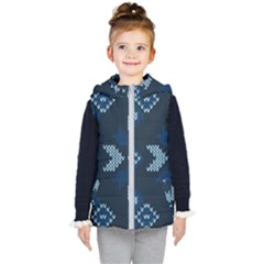 Blue Knitted Texture, Blue Christmas Background, Art Kids  Hooded Puffer Vest