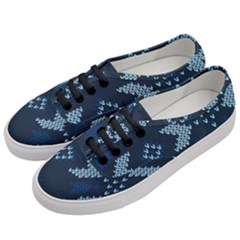 Blue Knitted Texture, Blue Christmas Background, Art Women s Classic Low Top Sneakers