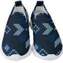 Blue Knitted Texture, Blue Christmas Background, Art Kids  Slip On Sneakers View1