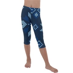 Blue Knitted Texture, Blue Christmas Background, Art Kids  Lightweight Velour Capri Leggings 