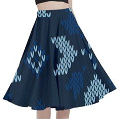 Blue Knitted Texture, Blue Christmas Background, Art A-line Full Circle Midi Skirt With Pocket by kyorashop23