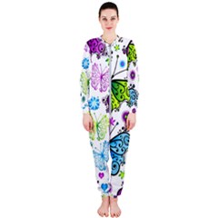 Butterflies, Abstract, Background, Colorful Onepiece Jumpsuit (ladies)