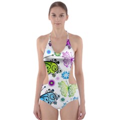 Butterflies, Abstract, Background, Colorful Cut-out One Piece Swimsuit by kyorashop23