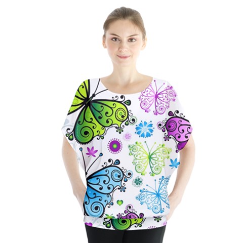 Butterflies, Abstract, Background, Colorful Batwing Chiffon Blouse by kyorashop23