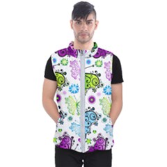 Butterflies, Abstract, Background, Colorful Men s Puffer Vest