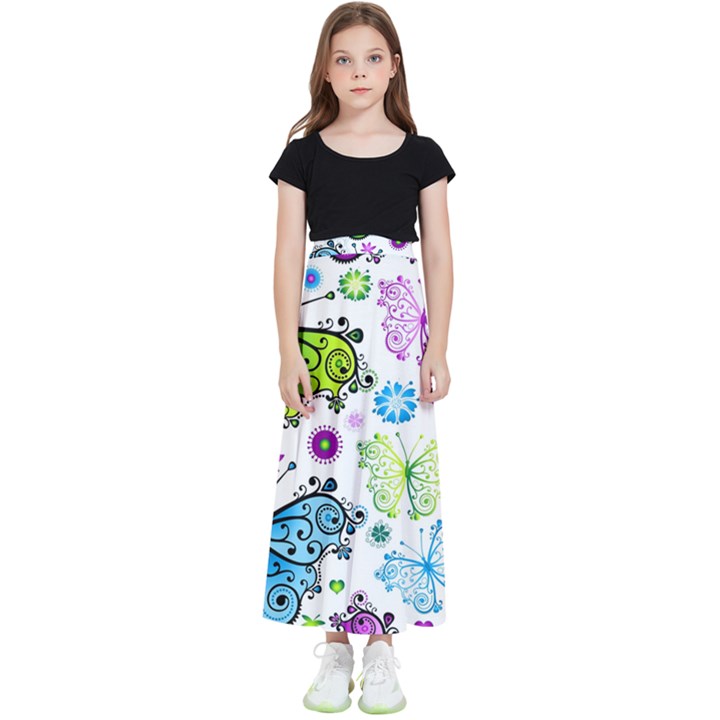 Butterflies, Abstract, Background, Colorful Kids  Flared Maxi Skirt