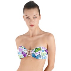 Butterflies, Abstract, Background, Colorful Twist Bandeau Bikini Top by kyorashop23