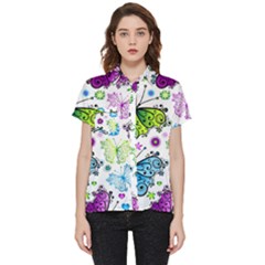 Butterflies, Abstract, Background, Colorful Short Sleeve Pocket Shirt by kyorashop23