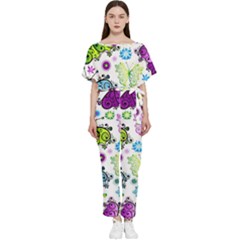 Butterflies, Abstract, Background, Colorful Batwing Lightweight Chiffon Jumpsuit by kyorashop23