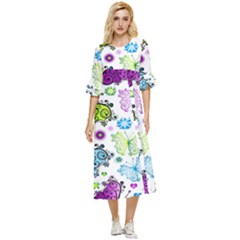 Butterflies, Abstract, Background, Colorful Double Cuff Midi Dress