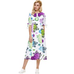 Butterflies, Abstract, Background, Colorful Bow Sleeve Chiffon Midi Dress by kyorashop23