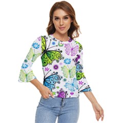 Butterflies, Abstract, Background, Colorful Bell Sleeve Top