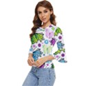 Butterflies, Abstract, Background, Colorful Bell Sleeve Top View2