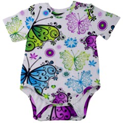 Butterflies, Abstract, Background, Colorful Baby Short Sleeve Bodysuit by kyorashop23