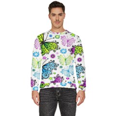 Butterflies, Abstract, Background, Colorful Men s Fleece Sweatshirt