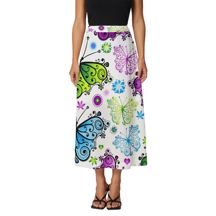 Butterflies, Abstract, Background, Colorful Classic Midi Chiffon Skirt