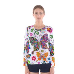 Butterflies, Abstract, Colorful, Floral, Flowers Women s Long Sleeve T-shirt