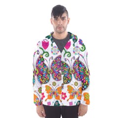 Butterflies, Abstract, Colorful, Floral, Flowers Men s Hooded Windbreaker