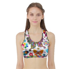 Butterflies, Abstract, Colorful, Floral, Flowers Sports Bra With Border by kyorashop23