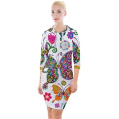 Butterflies, Abstract, Colorful, Floral, Flowers Quarter Sleeve Hood Bodycon Dress by kyorashop23