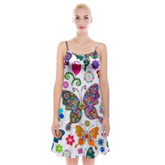 Butterflies, Abstract, Colorful, Floral, Flowers Spaghetti Strap Velvet Dress