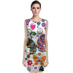 Butterflies, Abstract, Colorful, Floral, Flowers Sleeveless Velvet Midi Dress