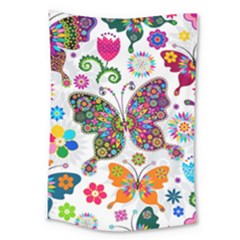 Butterflies, Abstract, Colorful, Floral, Flowers Large Tapestry