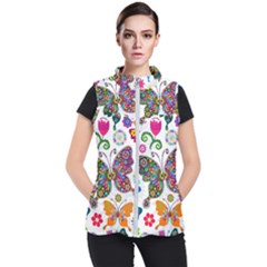 Butterflies, Abstract, Colorful, Floral, Flowers Women s Puffer Vest