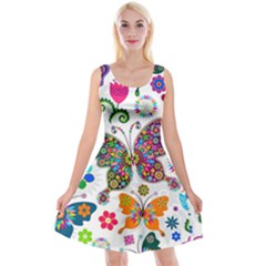 Butterflies, Abstract, Colorful, Floral, Flowers Reversible Velvet Sleeveless Dress