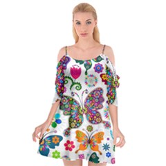 Butterflies, Abstract, Colorful, Floral, Flowers Cutout Spaghetti Strap Chiffon Dress by kyorashop23