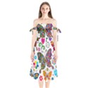 Butterflies, Abstract, Colorful, Floral, Flowers Shoulder Tie Bardot Midi Dress View1