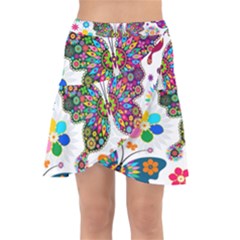 Butterflies, Abstract, Colorful, Floral, Flowers Wrap Front Skirt by kyorashop23