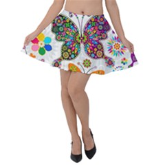 Butterflies, Abstract, Colorful, Floral, Flowers Velvet Skater Skirt by kyorashop23