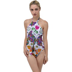 Butterflies, Abstract, Colorful, Floral, Flowers Go With The Flow One Piece Swimsuit