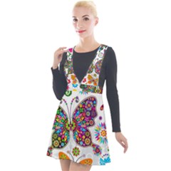 Butterflies, Abstract, Colorful, Floral, Flowers Plunge Pinafore Velour Dress by kyorashop23