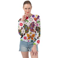 Butterflies, Abstract, Colorful, Floral, Flowers Banded Bottom Chiffon Top by kyorashop23