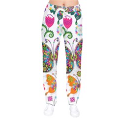 Butterflies, Abstract, Colorful, Floral, Flowers Women Velvet Drawstring Pants