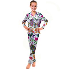 Butterflies, Abstract, Colorful, Floral, Flowers Kids  Satin Long Sleeve Pajamas Set by kyorashop23