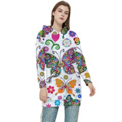 Butterflies, Abstract, Colorful, Floral, Flowers Women s Long Oversized Pullover Hoodie