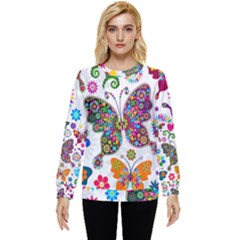 Butterflies, Abstract, Colorful, Floral, Flowers Hidden Pocket Sweatshirt